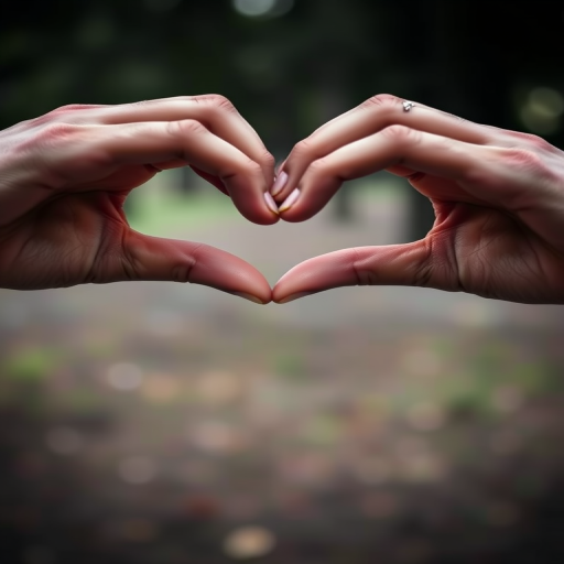 hands forming a heart shape against a blurred background