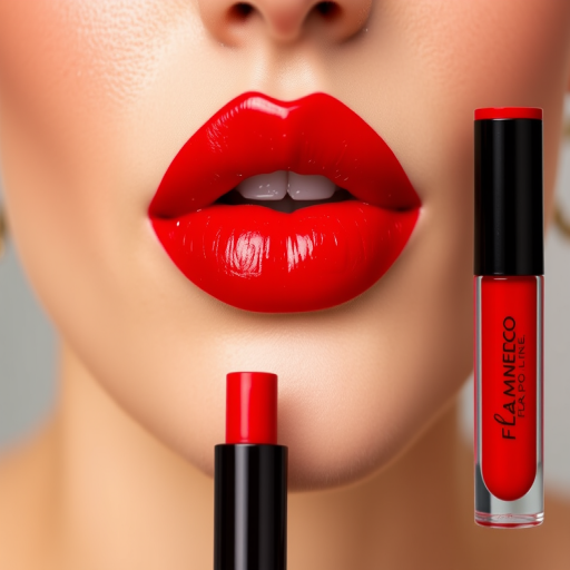 Fiery red "Flamenco Flame" liquid lip paint with a vinyl finish, delivering intense color payoff and a high-impact glossy look for special occasions