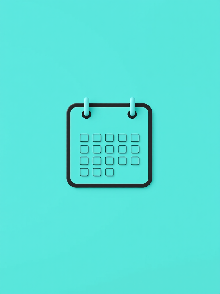 minimalistic digital calendar illustration on a turquoise background, high resolution, soft lighting, 50mm lens, f/2.8 aperture, ISO 100, front view, DSLR camera, vector style