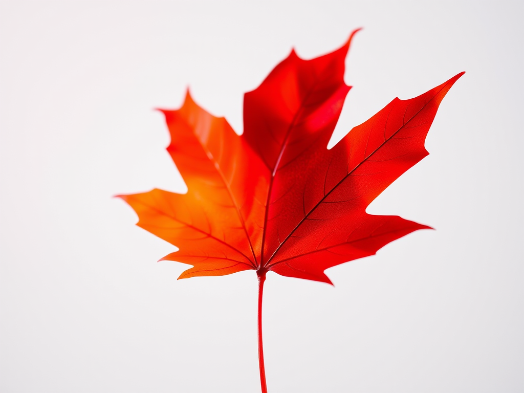 Create a vibrant polygonal representation of a maple leaf with varying shades of red, using a DSLR camera with a 50mm lens, aperture f/2.8, ISO 100, shutter speed 1/200s, in a brightly lit studio setting with a shallow depth of field.