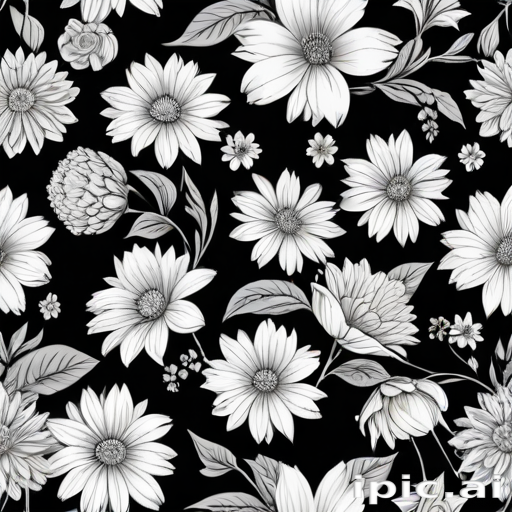 Elegant Black and White Floral Pattern with Diverse Flower Designs and ...