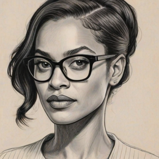 Splendid Freema Agyeman, pencil sketch, portrait of Resplendent woman 1923s in glasses, hair style beatnik, outline, clear lines, fine lines, 8k