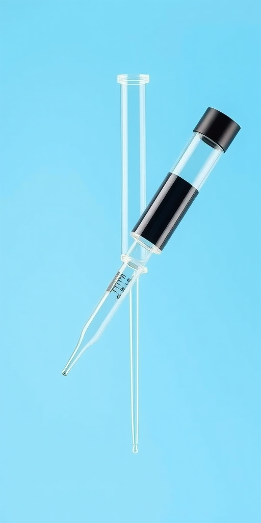 high-resolution digital illustration of a laboratory micropipette on a solid light blue background, shot with a DSLR camera at f/8 aperture, ISO 100, 50mm lens, natural lighting for accurate color representation and sharp details