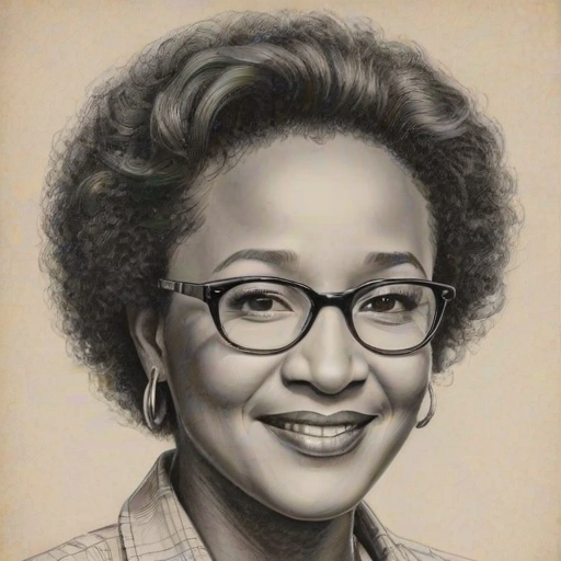 Attractive Wanda Sykes, pencil sketch, portrait of Delightful woman 1945s in glasses, hair style beatnik, outline, clear lines, fine lines, 8k