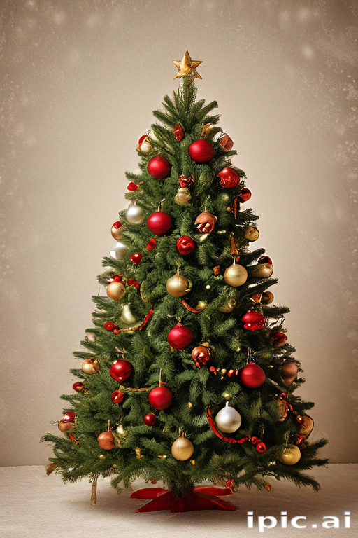 Beautifully Decorated Christmas Tree with Red and Gold Ornaments Sparkling