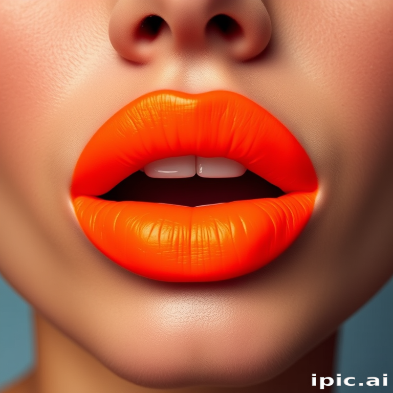 Bold neon orange lips make a vibrant statement, featuring an ultra-matte finish that pops against any skin tone and radiates energy