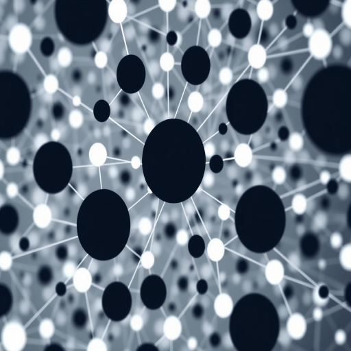 Create a high-resolution image of an abstract network of interconnected circles and dots, with a clean, minimalist style, camera settings: f/8, ISO 100, 1/60 sec, camera view: top-down perspective, camera type: digital DSLR.