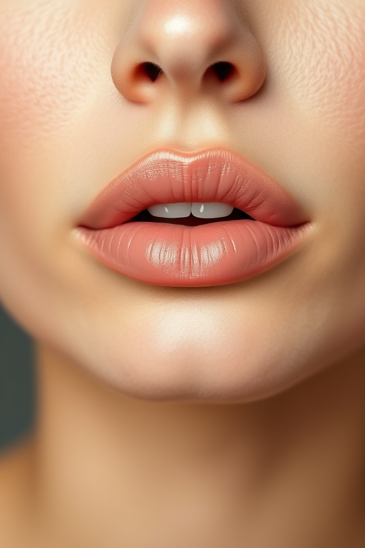 Elegant nude lips with a creamy satin finish, enhancing natural beauty and complementing a wide range of makeup styles