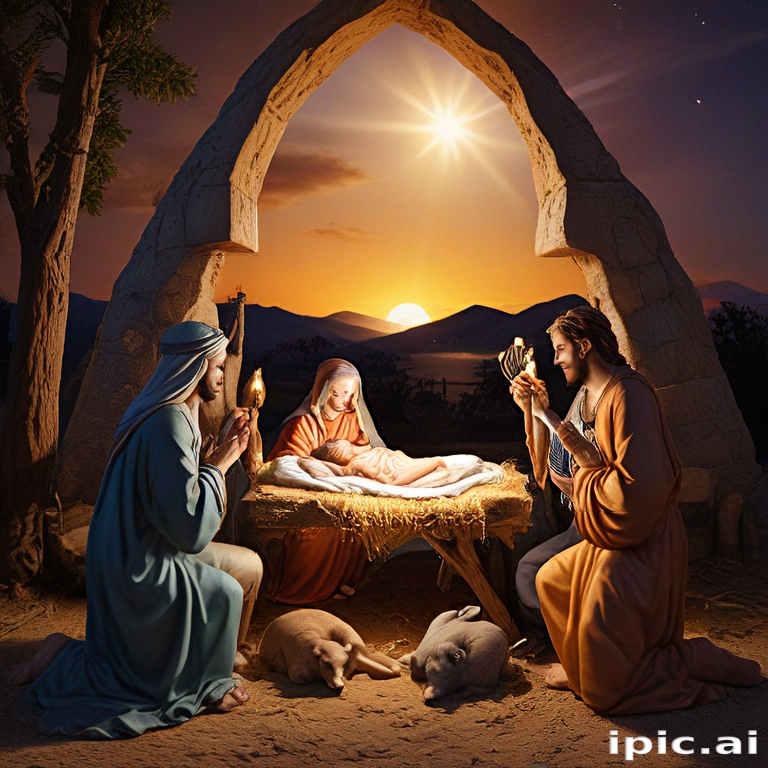 Nativity Scene Depicting the Birth of Jesus with Mary and Joseph