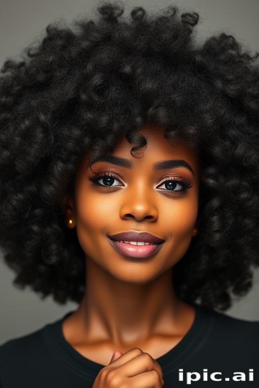 Voluminous afro in natural dark brown, celebrating textured curls and coils with defined edges and a shape-enhancing taper, radiating confidence and beauty