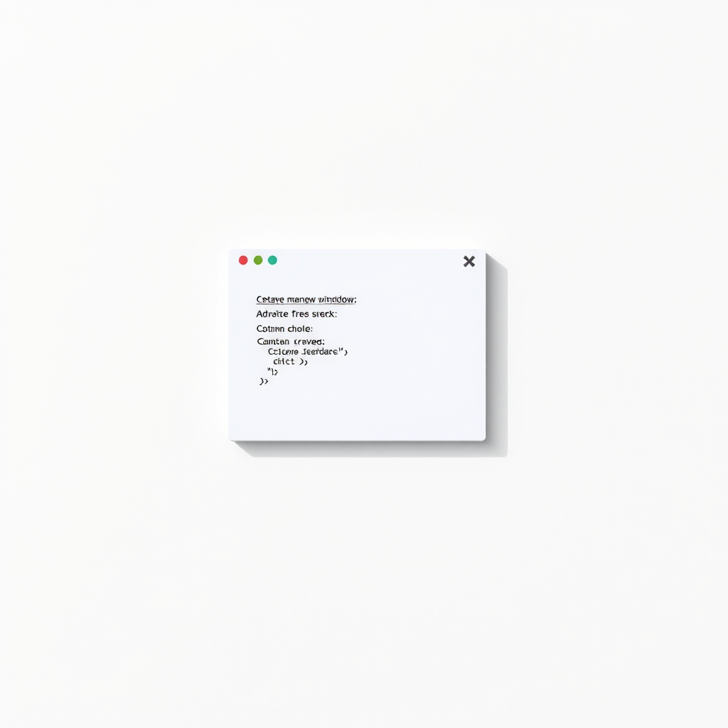 Create a minimalistic icon of a code window with a subtle drop shadow on a light gray background, captured using a Canon EOS R5 camera, 50mm lens, aperture f/2.8, ISO 100, in a natural light setting for enhanced clarity and detail.