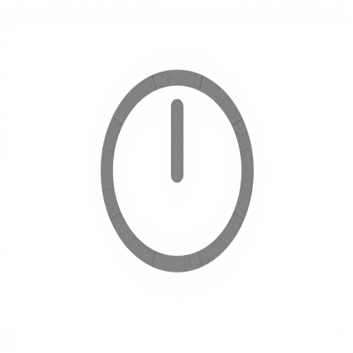 create a high-resolution, minimalist image of a grey power symbol on a plain white background, using a DSLR camera with a 50mm lens, aperture set to f/1.8, shutter speed of 1/125s, ISO 100, natural lighting for enhanced clarity and detail