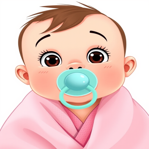 Generate a high-quality cartoon image of a surprised baby with a pacifier, swaddled in a pink blanket, shot with a DSLR camera, 50mm lens, f/2.8 aperture, ISO 100, soft natural lighting, clean white background for clarity.