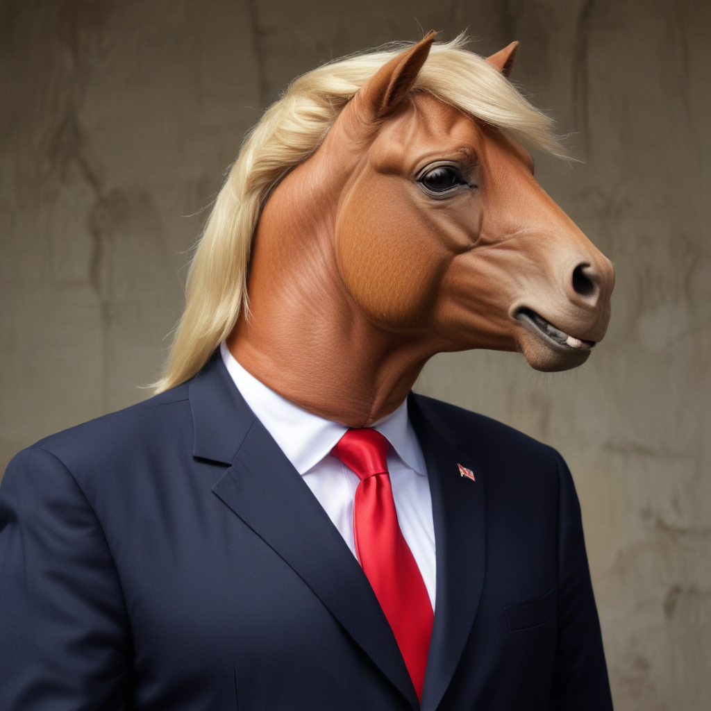 . Horse with Donald Trump head and torso like a mythical centaur