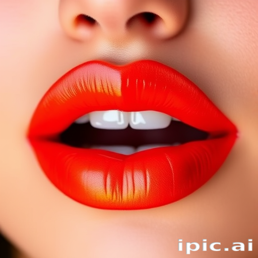 Vibrant "Sunset Serenade" lip color features a gradient from deep orange to fiery red, creating a mesmerizing ombre effect that captivates with its warm, sun-kissed glow and glossy finish