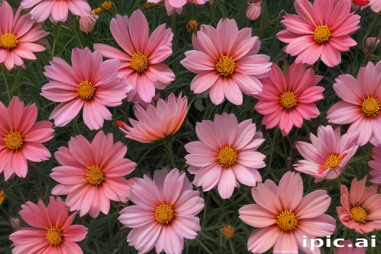 Vibrant Pink Cosmos Flowers Blooming Beautifully in a Lush Garden Setting