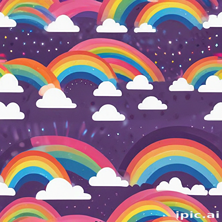 Colorful Rainbows and Clouds Grace a Vibrant Purple Background Design