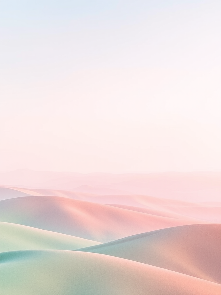 Create a watercolor landscape with soft pastel colors transitioning from light blue at the top to pale green and soft pink, featuring gentle hills in the foreground, shot with a Canon EOS R5 at f/8, ISO 100, 35mm lens, in natural light.