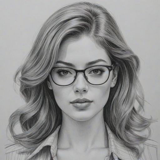 Ravishing Elena Satine, pencil sketch, portrait of Sublime woman 1979s in glasses, hair style beatnik, outline, clear lines, fine lines, 8k