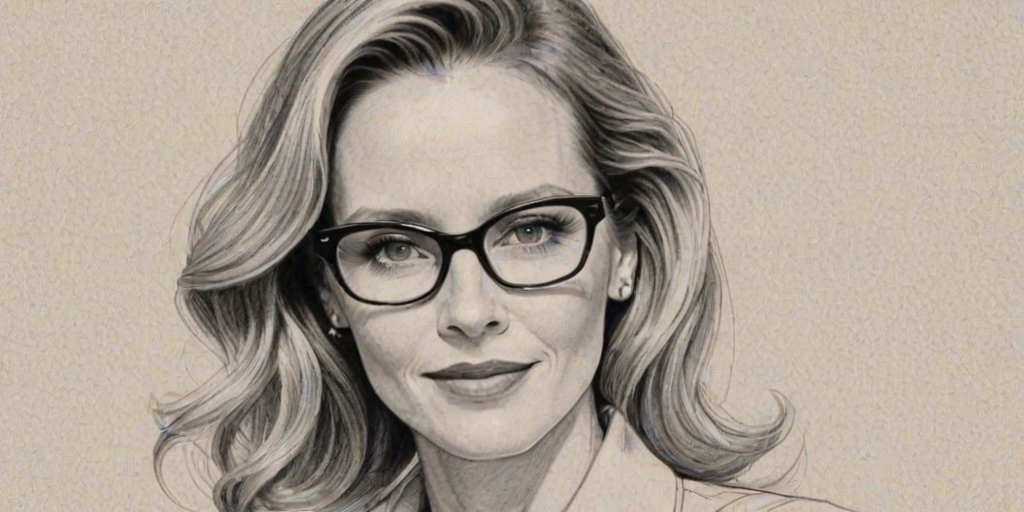 Lovely Leslie Mann, pencil sketch, portrait of Lovely woman 1954s in glasses, hair style beatnik, outline, clear lines, fine lines, 8k