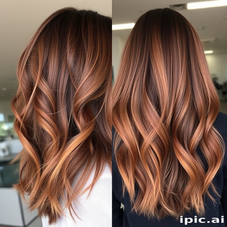 Earthy chestnut brown hair in the "Autumn Whisper" style showcases soft layers and warm balayage highlights