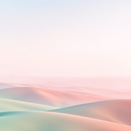 Create a watercolor landscape with soft pastel colors transitioning from light blue at the top to pale green and soft pink, featuring gentle hills in the foreground, shot with a Canon EOS R5 at f/8, ISO 100, 35mm lens, in natural light.