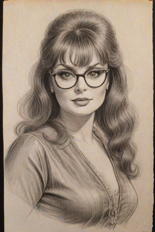 Resplendent Naomi Judd, pencil sketch, portrait of Stunning woman 1926s in glasses, hair style beatnik, outline, clear lines, fine lines, 8k