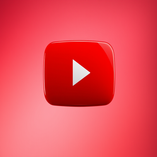 A glossy red YouTube logo with a white play button centered, shot with a Canon EOS R5 at f/2.8, ISO 100, 50mm lens, in a studio setting with soft diffused lighting and a gradient background for depth.