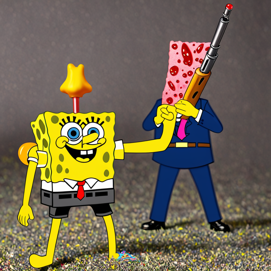 spongebob shooting realistic patrick