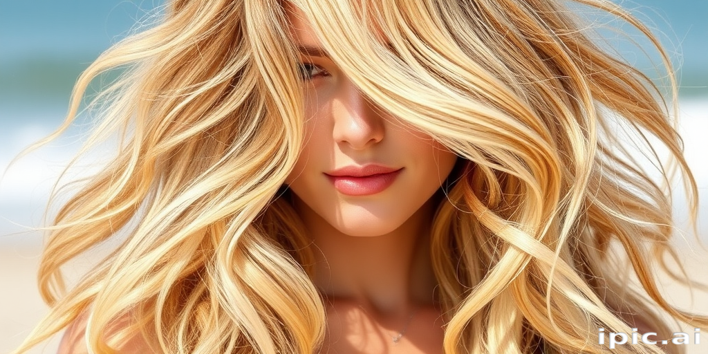 Tousled honey blonde beach waves with sun-bleached highlights, the "Golden Sands" look embodies carefree elegance and natural beauty