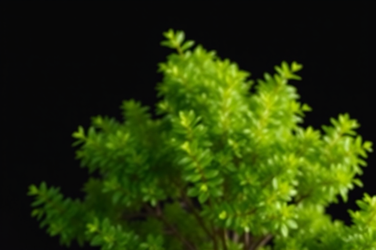 Generate a high-resolution image of a lush green tree against a black background, using a DSLR camera with a 50mm lens, aperture f/2.8, ISO 100, capturing in a full-frame view and employing a depth of field effect for enhanced detail.