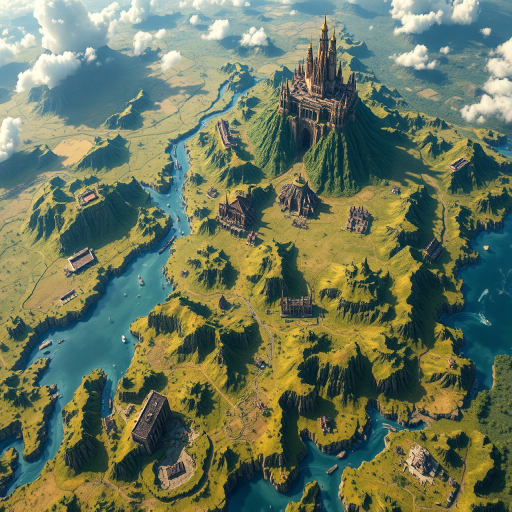 Create a highly detailed fantasy map of Trans-Perm featuring mythical landscapes, vivid colors, and intricate symbols, shot with a DSLR camera using a 35mm lens at f/8, ISO 100, and a wide-angle view to capture the entire map with high clarity.