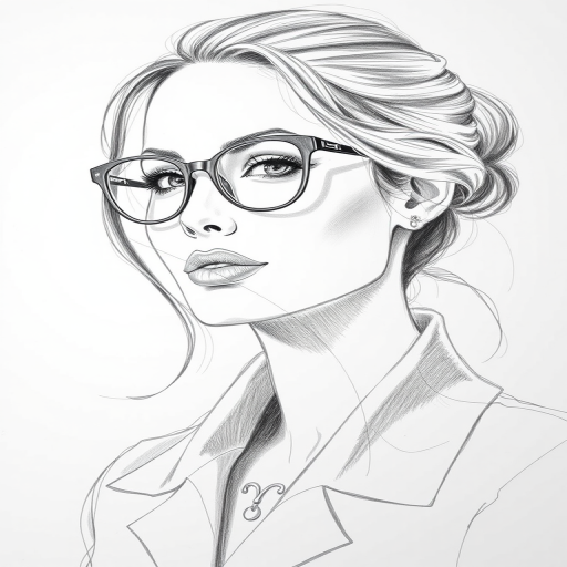Beautiful Angelina Jolie, pencil sketch, portrait of beautiful woman 60s in glasses, hair style beatnik, outline, clear lines, fine lines, 8k