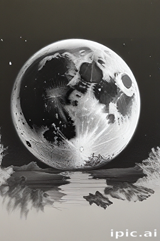 Stunning Black and White Illustration of a Full Moon Over Water