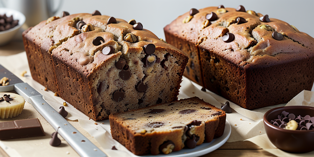 banana bread with chocolate chips and walnuts