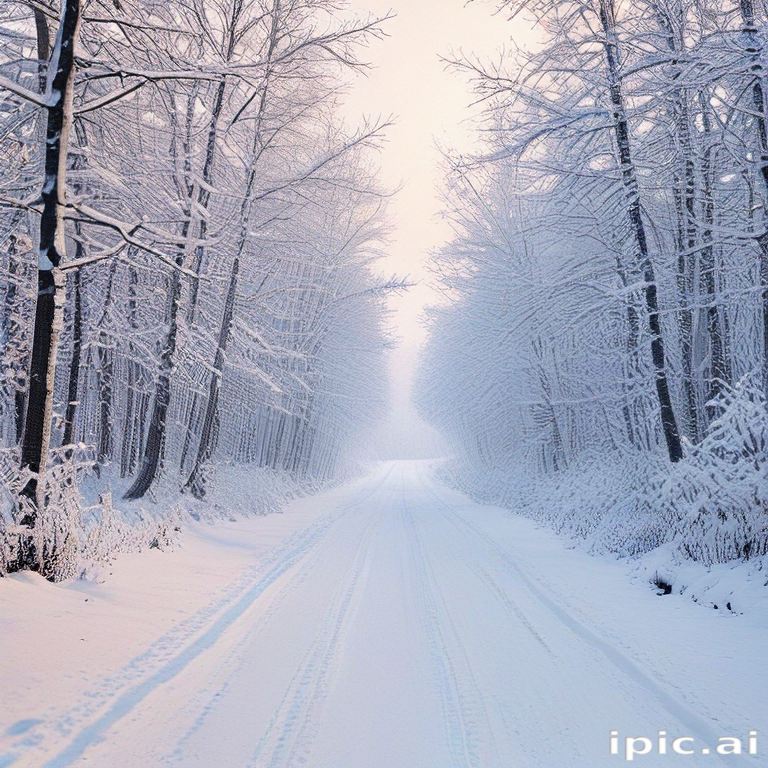 Serene Winter Wonderland: A Snow-Covered Path Through Frosty Trees
