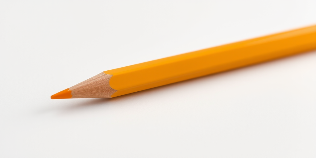Create a high-resolution image of a yellow pencil with an orange eraser on a white background using a DSLR camera, 50mm lens, f/2.8 aperture, 1/200s shutter speed, and ISO 100, capturing a close-up view with soft natural lighting.