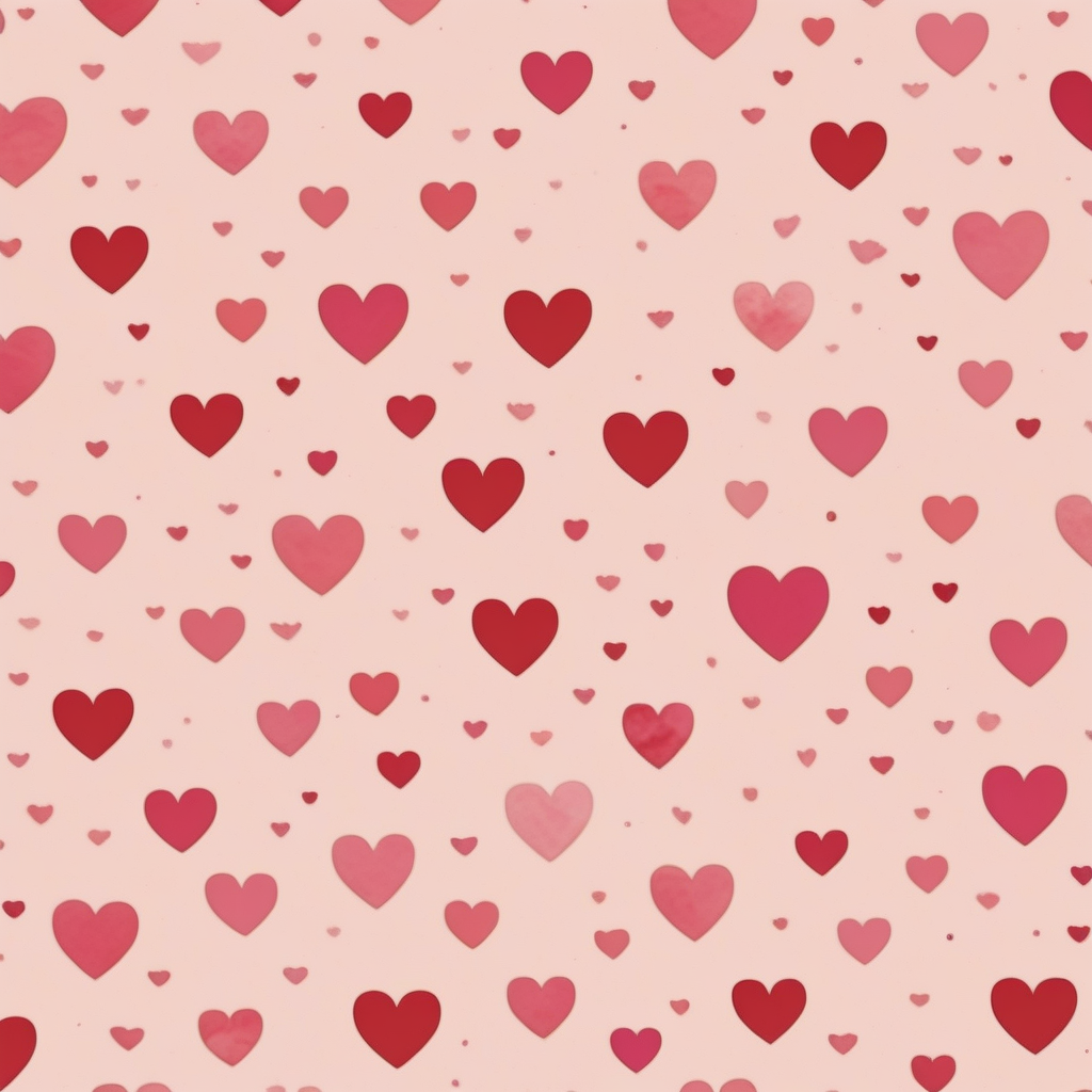 A Colorful Array of Hearts in Various Sizes on a Soft Pink Background.