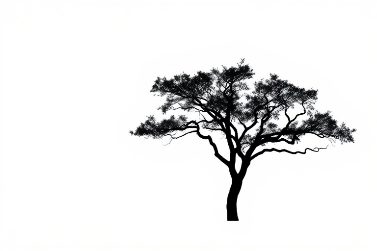 Create a high-quality image of a minimalistic black silhouette of a tree on a white background, shot with a DSLR camera, 50mm lens, aperture f/2.8, ISO 100, in natural light from the left.
