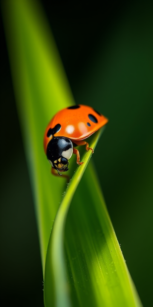 Macro shot of a ladybug perched on a green leaf, natural light, shallow depth of field, f/2.8 aperture, 1/200 sec shutter speed, ISO 100, Canon EF 100mm f/2.8L Macro IS USM lens, captured with a Canon EOS 5D Mark IV.