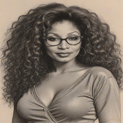 Charming Chaka Khan, pencil sketch, portrait of Captivating woman 1947s in glasses, hair style beatnik, outline, clear lines, fine lines, 8k