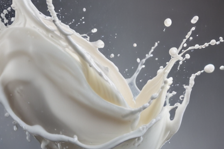 Dynamic Splash of Milk Captured in Motion Against a Gray Background