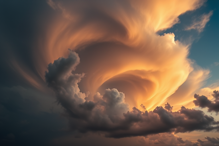 Create a high-resolution image of dramatic storm clouds swirling in the sky at dusk, using a Canon EOS R5 with a 24-70mm lens at f/8, ISO 100, and a shutter speed of 1/125 seconds, capturing a wide-angle view for enhanced depth and texture.