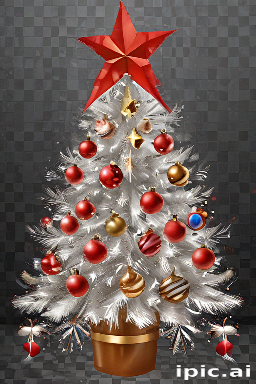 Festive White Christmas Tree Adorned with Colorful Ornaments and a Star