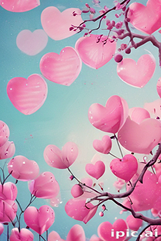 Beautiful Pink Hearts Floating Against a Soft Blue Sky Background