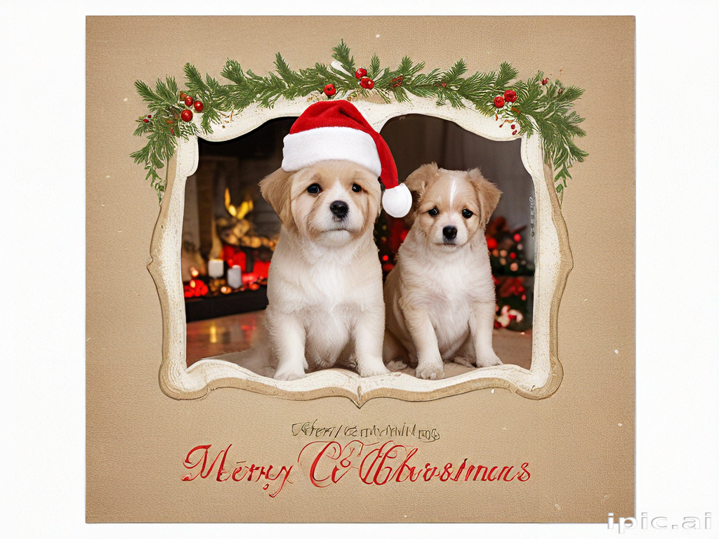 Two Adorable Puppies in Christmas Hats Celebrate the Holiday Season ...