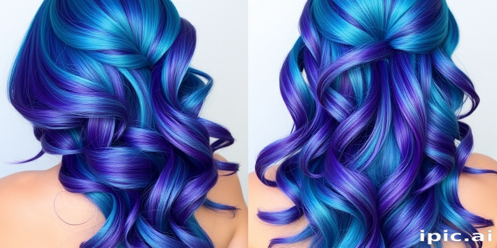 Iridescent mermaid-inspired long locks shifting from teal to purple, the "Ocean Magic" hairdo captures the mesmerizing beauty of the sea
