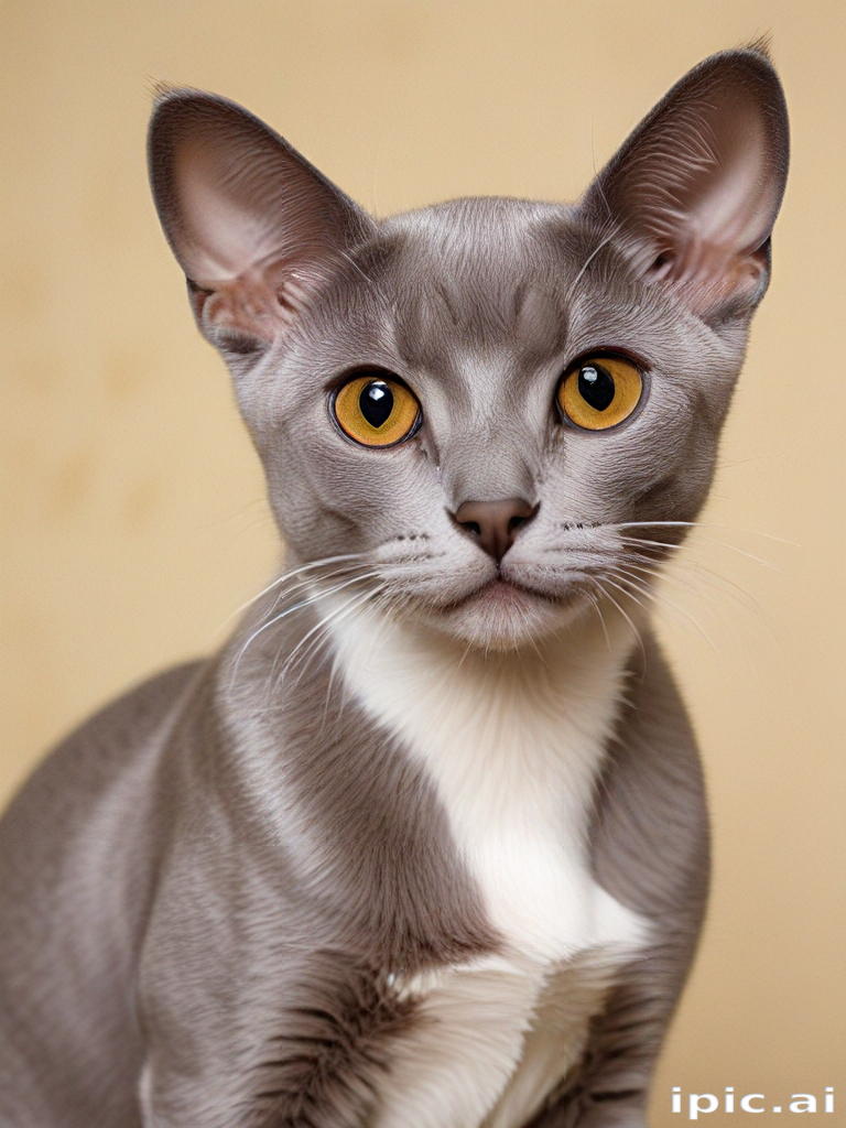 Charming Gray Cat with Striking Yellow Eyes Posing for the Camera