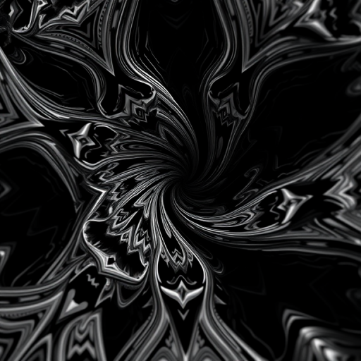 Generate a high-contrast monochrome abstract design with intricate patterns, sharp edges, and smooth gradients, taken with a Canon EOS R5 at f/8, ISO 100, 50mm lens, in a close-up view, utilizing HDR style for enhanced depth and clarity.