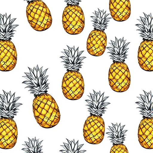 Create a seamless pattern of hand-drawn pineapples on a white background, using a 50mm lens at f/8, ISO 100, with a shallow depth of field in a studio setting.